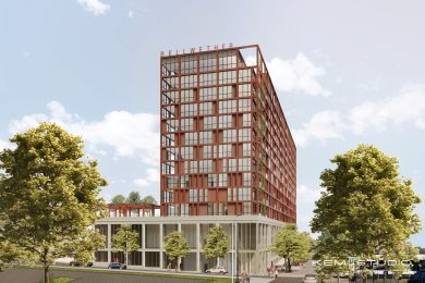exterior of a large apartment building