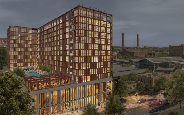 tall building exterior at dusk